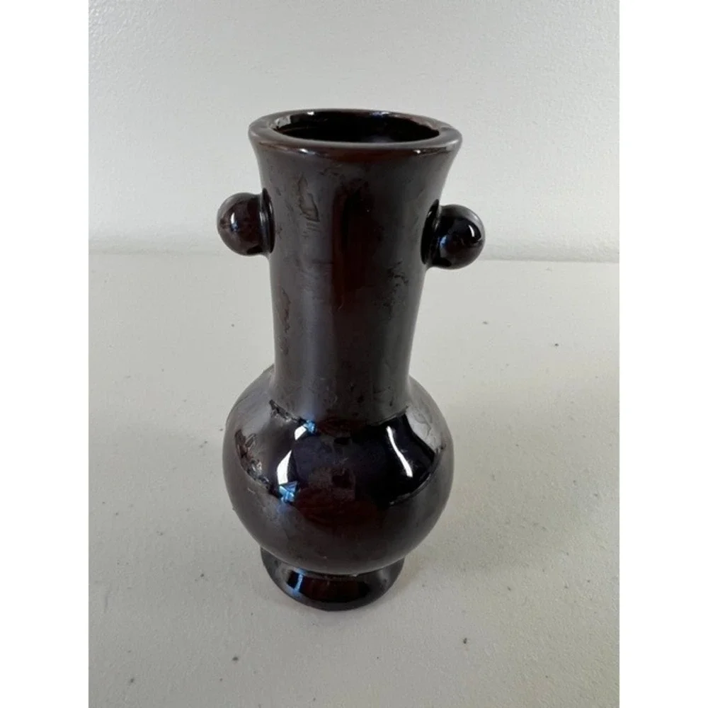 Vintage Made in Occupied Japan Miniature Bud Vase Brown‎ Moriage Floral 4 Inch